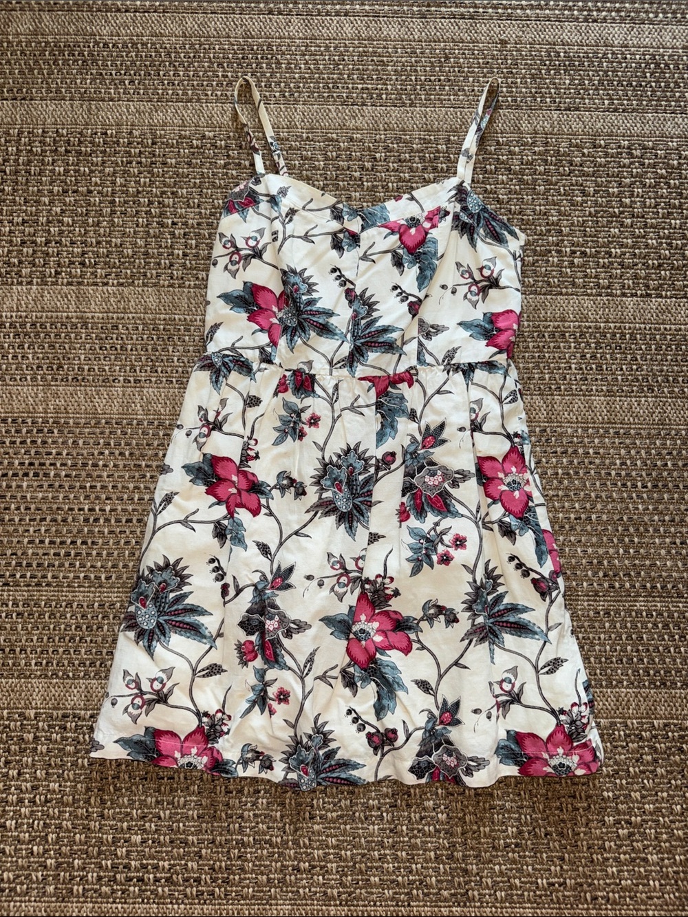 Ann Taylor LOFTFloral Spaghetti Strap Sundress in White with Pink & Teal Flowers